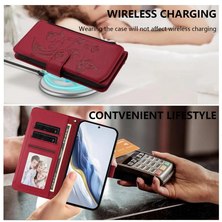 For Xiaomi 17 Max 5G Butterfly Love Flower Multi-card Zipper Wallet Leather Phone Case(Wine Red) - Image 7