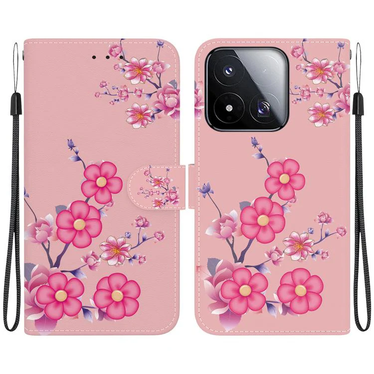 For Xiaomi 17 Max 5G Crystal Texture Colored Drawing Leather Phone Case(Cherry Blossoms)
