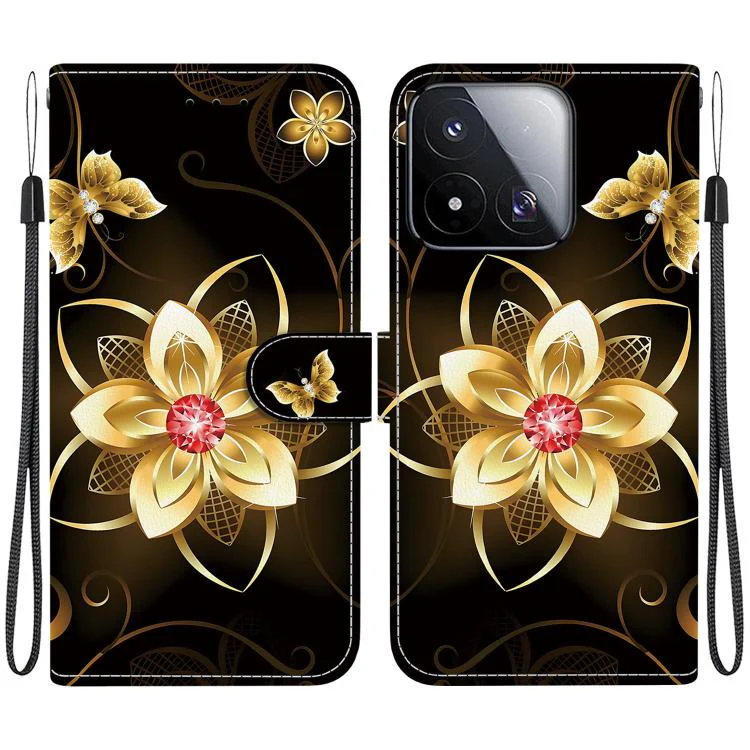 For Xiaomi 17 Max 5G Crystal Texture Colored Drawing Leather Phone Case(Gold Flower)