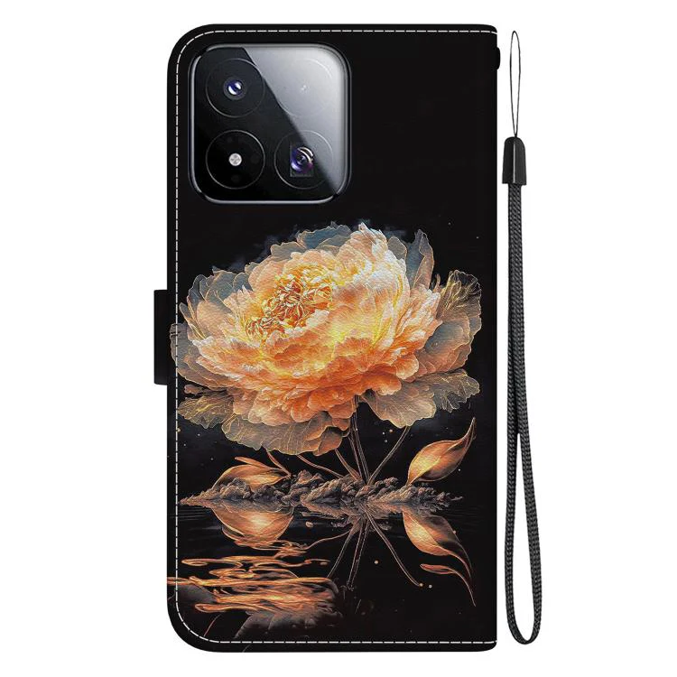 For Xiaomi 17 Max 5G Crystal Texture Colored Drawing Leather Phone Case(Gold Peony) - Image 3