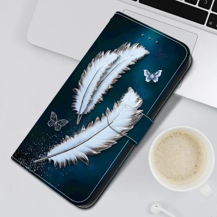 For Xiaomi 17 Max 5G Crystal Texture Colored Drawing Leather Phone Case(White Butterfly Feathers) - Image 7