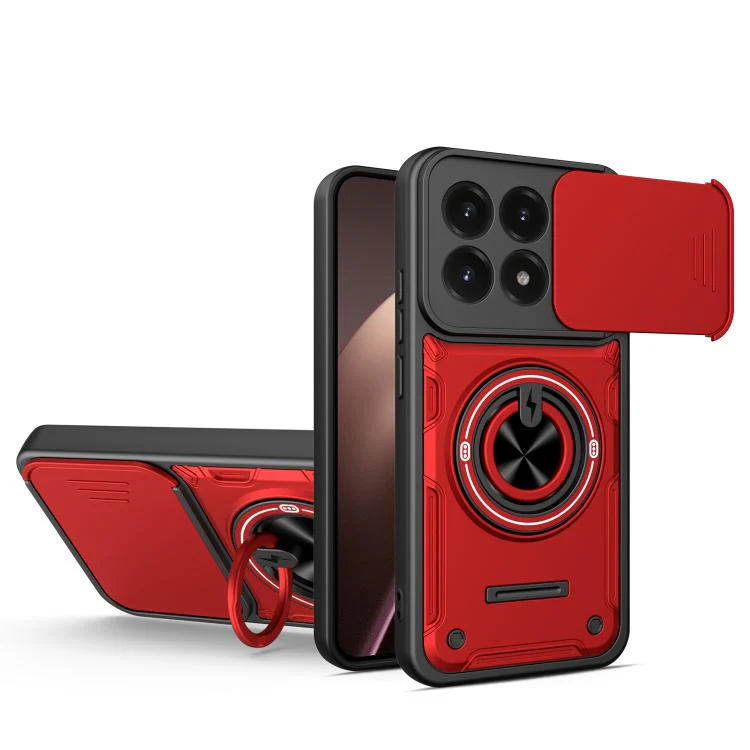 For Xiaomi 17 Multifunctional Sliding Camshield Ring Holder Phone Case(Red)