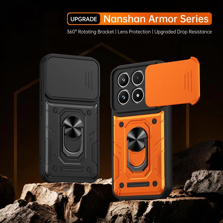 For Xiaomi 17 Nanshan Armor Sliding Camshield Ring Holder Phone Case(Orange) - Image 2