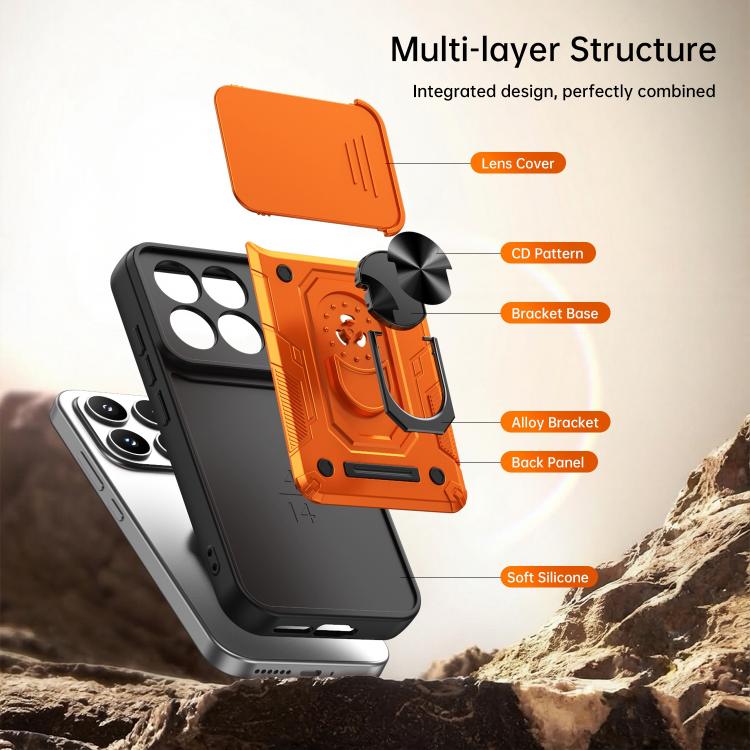 For Xiaomi 17 Nanshan Armor Sliding Camshield Ring Holder Phone Case(Orange) - Image 8