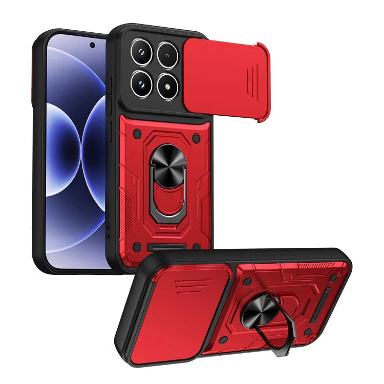 For Xiaomi 17 Nanshan Armor Sliding Camshield Ring Holder Phone Case(Red)