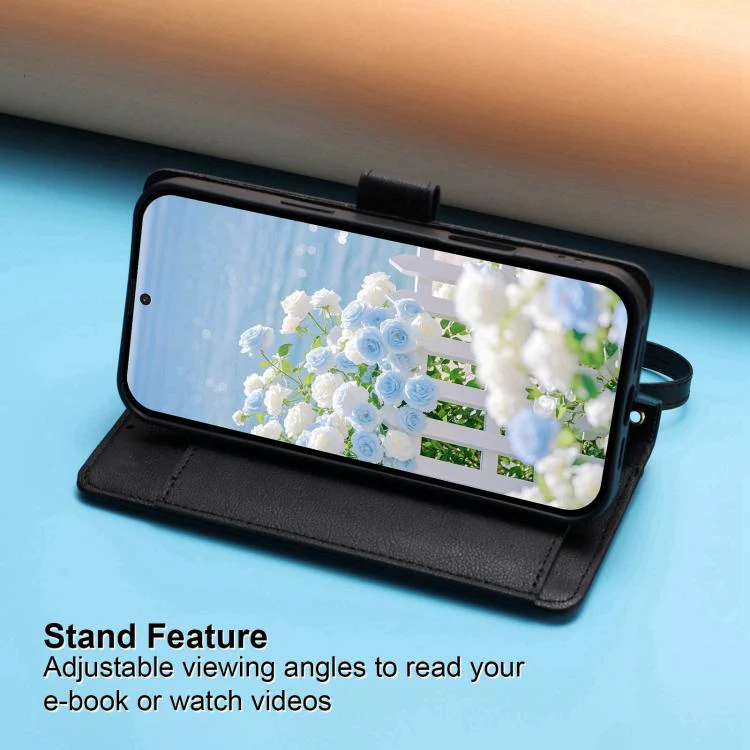 For Xiaomi 17 Pro 5G Butterfly Flower Zipper Wallet Vegan Leather Phone Case with Strap(Black) - Image 5