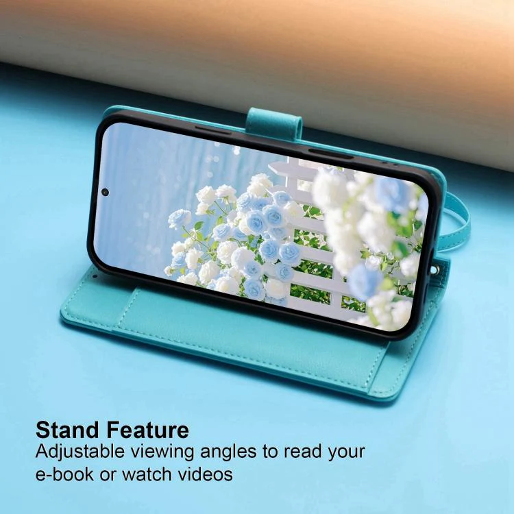 For Xiaomi 17 Pro 5G Butterfly Flower Zipper Wallet Vegan Leather Phone Case with Strap(Lake Blue) - Image 5