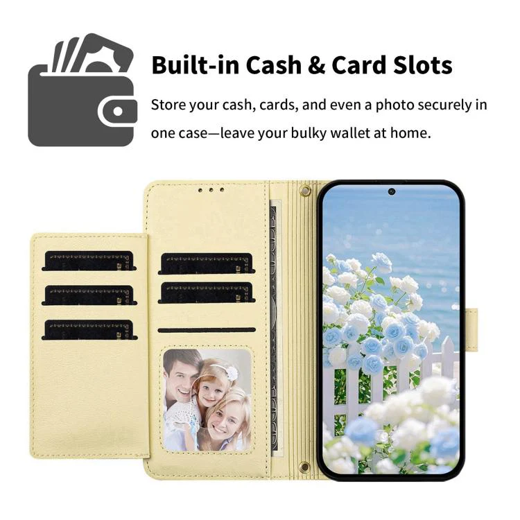For Xiaomi 17 Pro 5G Butterfly Flower Zipper Wallet Vegan Leather Phone Case with Strap(Yellow) - Image 3
