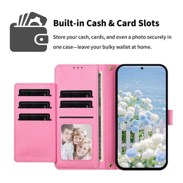 For Xiaomi 17 Pro Max 5G Butterfly Flower Zipper Wallet Vegan Leather Phone Case with Strap(Pink) - Image 3