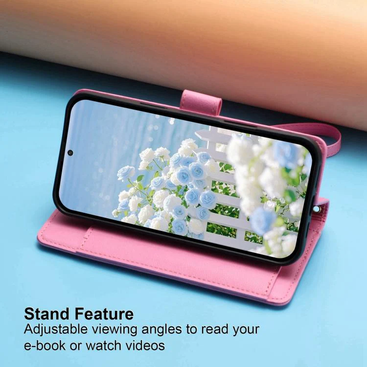 For Xiaomi 17 Pro Max 5G Butterfly Flower Zipper Wallet Vegan Leather Phone Case with Strap(Pink) - Image 5