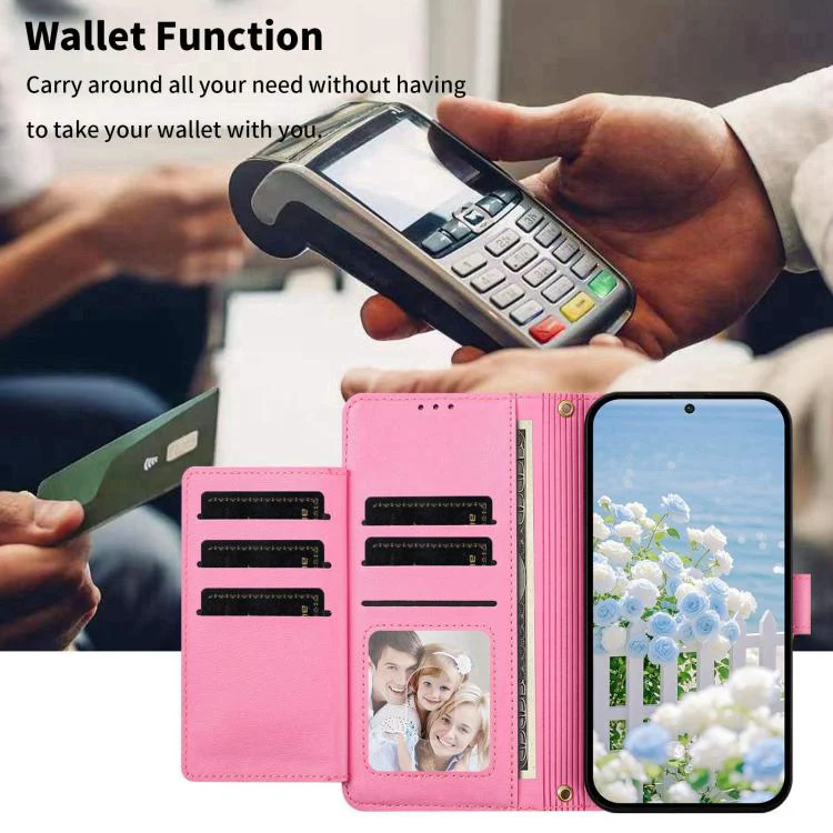 For Xiaomi 17 Pro Max 5G Butterfly Flower Zipper Wallet Vegan Leather Phone Case with Strap(Pink) - Image 7