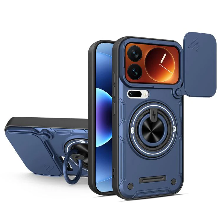 For Xiaomi 17 Pro Max Multifunctional Sliding Camshield Ring Holder Phone Case(Blue)