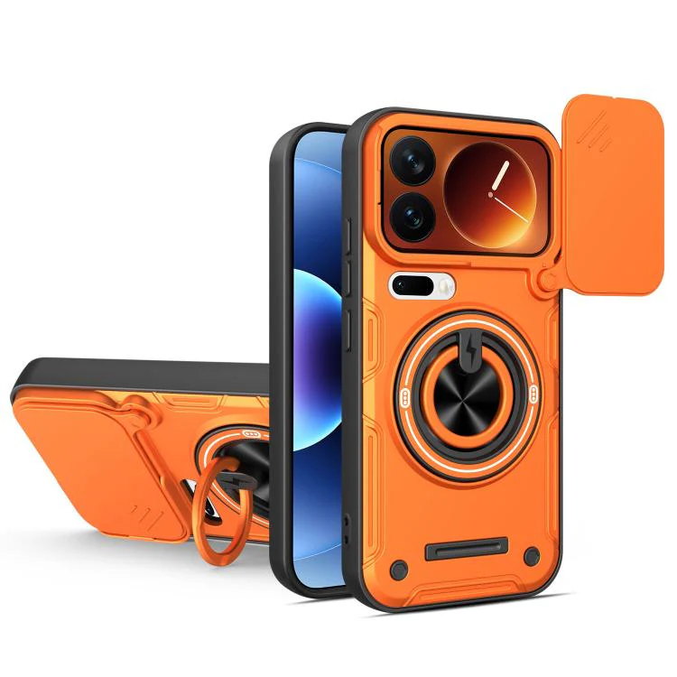 For Xiaomi 17 Pro Max Multifunctional Sliding Camshield Ring Holder Phone Case(Orange)