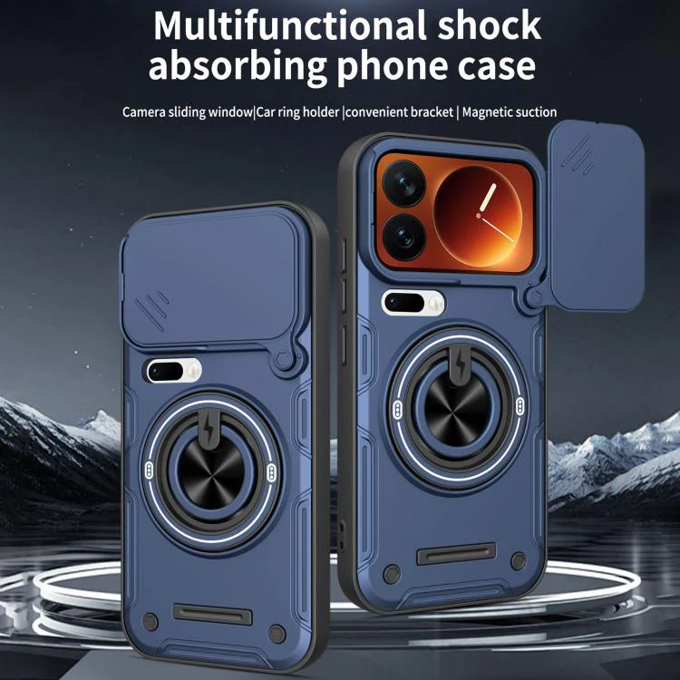 For Xiaomi 17 Pro Max Multifunctional Sliding Camshield Ring Holder Phone Case(Orange) - Image 2