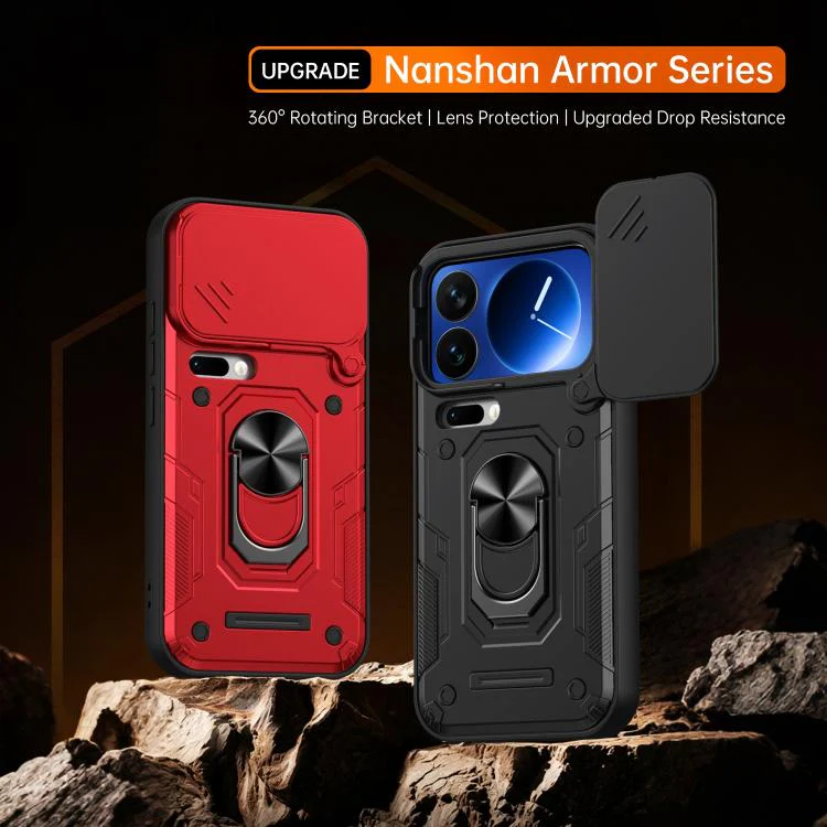 For Xiaomi 17 Pro Max Nanshan Armor Sliding Camshield Ring Holder Phone Case(Black) - Image 2