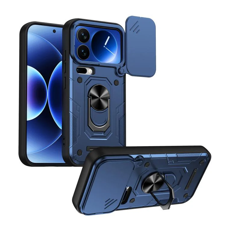For Xiaomi 17 Pro Max Nanshan Armor Sliding Camshield Ring Holder Phone Case(Blue)