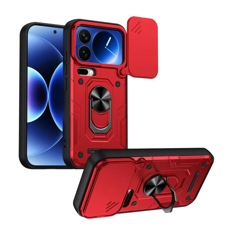 For Xiaomi 17 Pro Max Nanshan Armor Sliding Camshield Ring Holder Phone Case(Red)