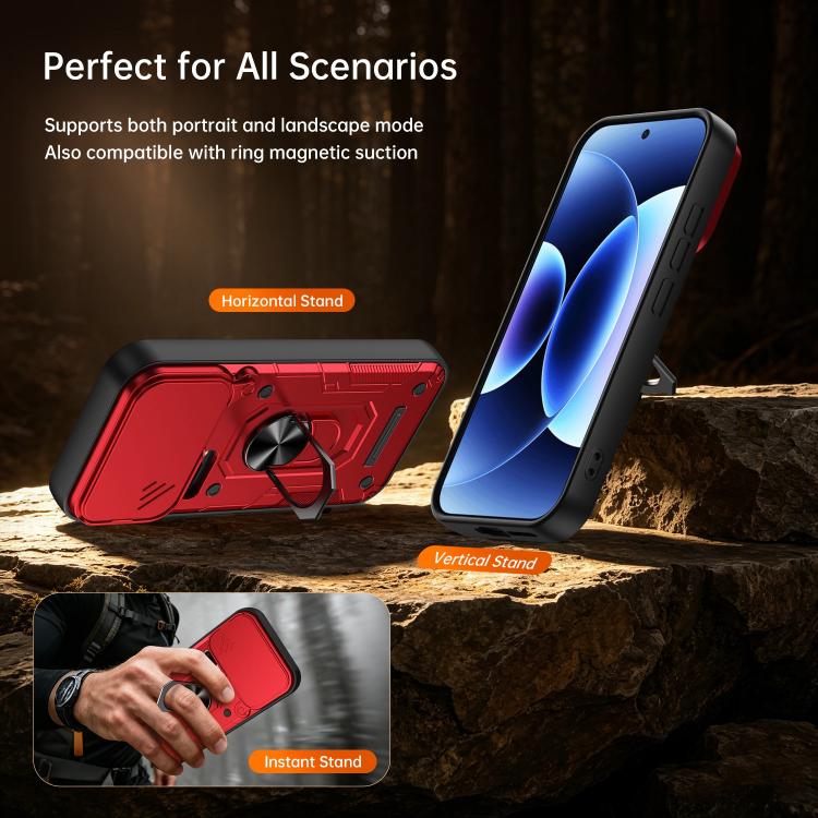 For Xiaomi 17 Pro Max Nanshan Armor Sliding Camshield Ring Holder Phone Case(Red) - Image 4