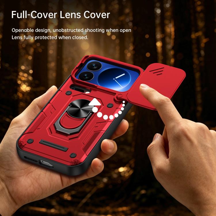 For Xiaomi 17 Pro Max Nanshan Armor Sliding Camshield Ring Holder Phone Case(Red) - Image 5