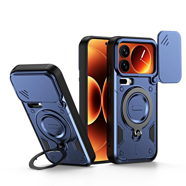 For Xiaomi 17 Pro Max Ring Holder Lens Slide Cover Phone Case(Blue)
