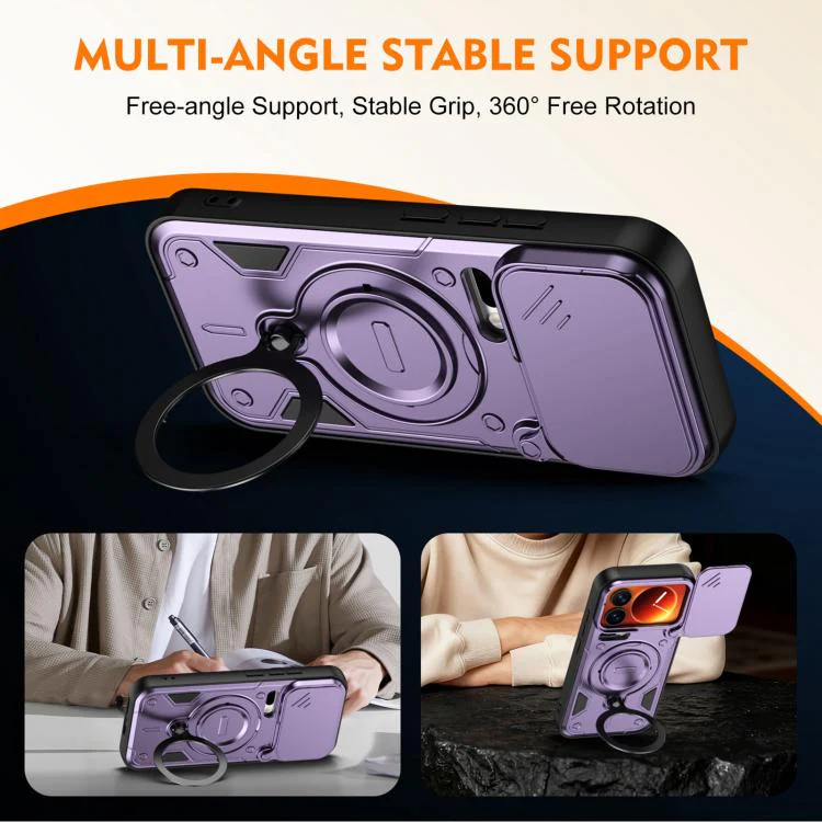 For Xiaomi 17 Pro Max Ring Holder Lens Slide Cover Phone Case(Blue) - Image 4