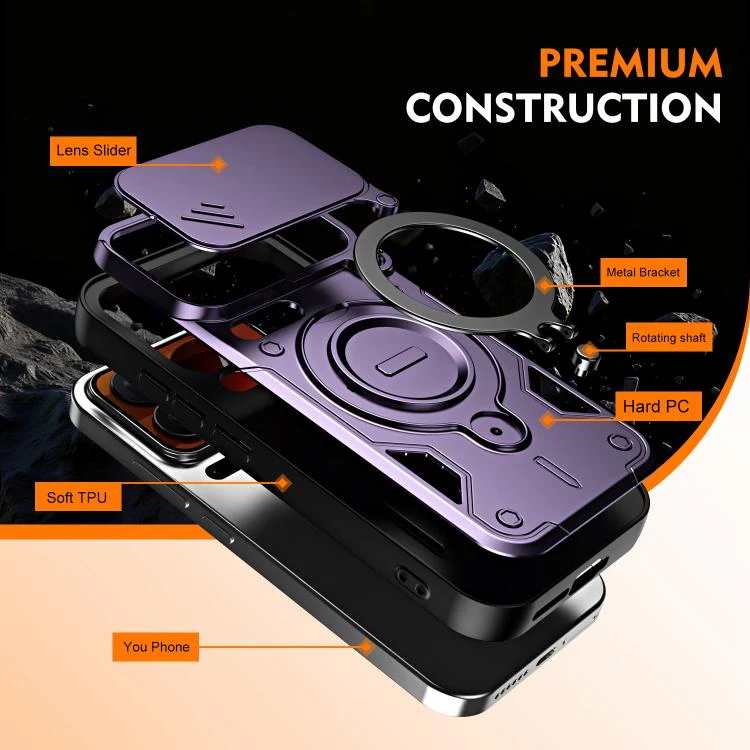 For Xiaomi 17 Pro Max Ring Holder Lens Slide Cover Phone Case(Orange) - Image 7