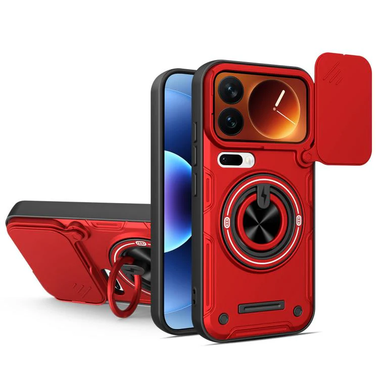 For Xiaomi 17 Pro Multifunctional Sliding Camshield Ring Holder Phone Case(Red)