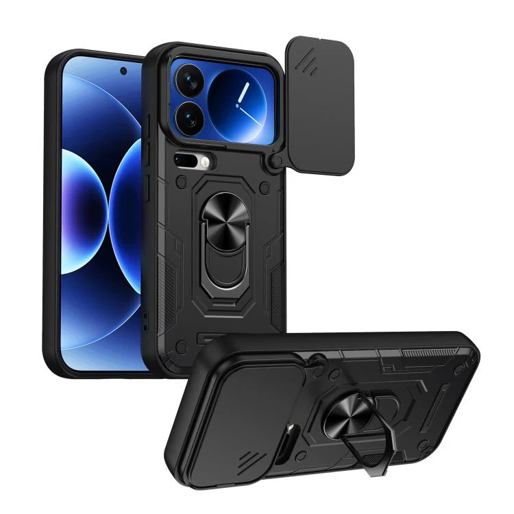 For Xiaomi 17 Pro Nanshan Armor Sliding Camshield Ring Holder Phone Case(Black)