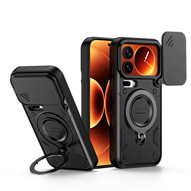 For Xiaomi 17 Pro Ring Holder Lens Slide Cover Phone Case(Black)
