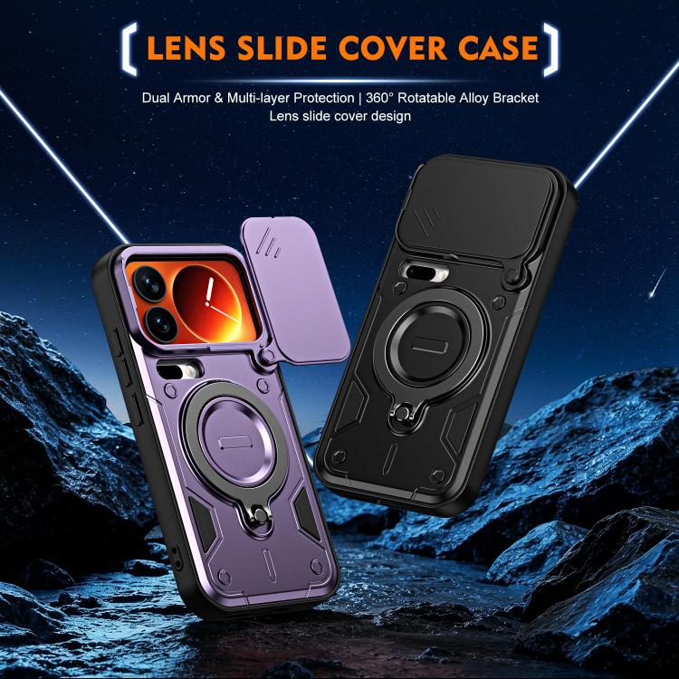 For Xiaomi 17 Pro Ring Holder Lens Slide Cover Phone Case(Black) - Image 2