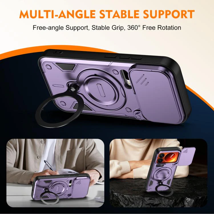 For Xiaomi 17 Pro Ring Holder Lens Slide Cover Phone Case(Blue) - Image 4