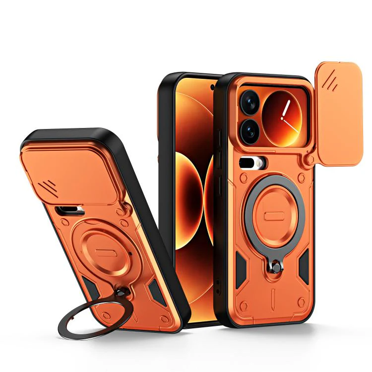 For Xiaomi 17 Pro Ring Holder Lens Slide Cover Phone Case(Orange)
