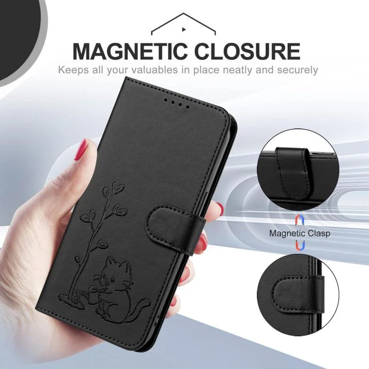 For Xiaomi 17 Ultra YX0014 Cat Watering Tree Buckle Vegan Leather Phone Case with Lanyard(Black) - Image 4