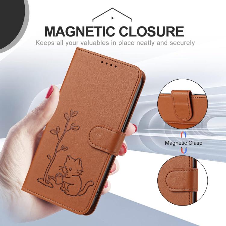 For Xiaomi 17 Ultra YX0014 Cat Watering Tree Buckle Vegan Leather Phone Case with Lanyard(Coffee Brown) - Image 4