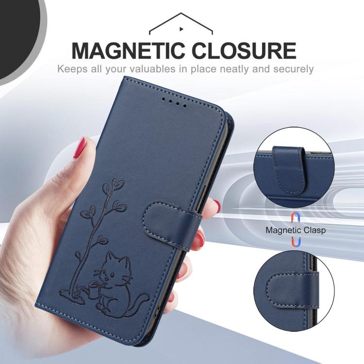For Xiaomi 17 Ultra YX0014 Cat Watering Tree Buckle Vegan Leather Phone Case with Lanyard(Dark Blue) - Image 4