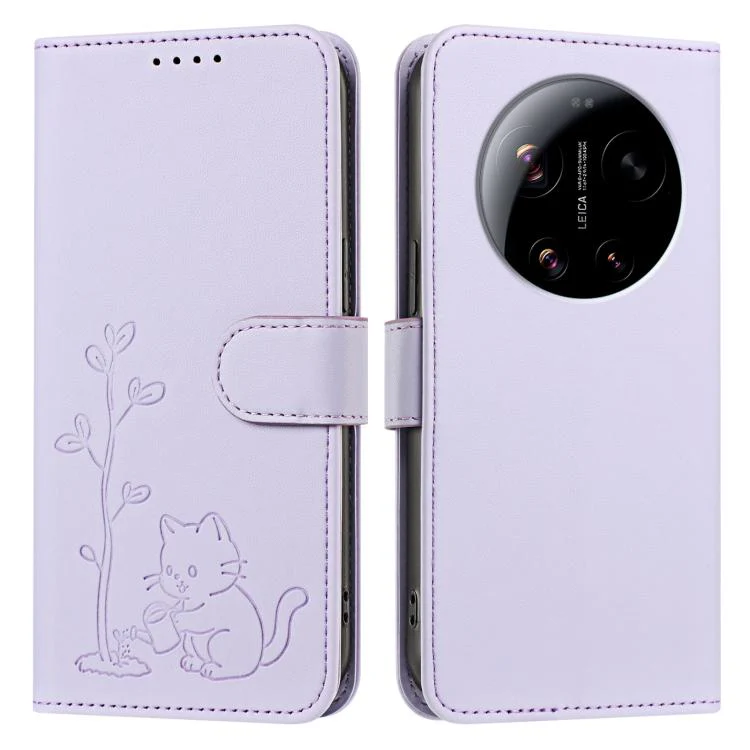 For Xiaomi 17 Ultra YX0014 Cat Watering Tree Buckle Vegan Leather Phone Case with Lanyard(Light Purple) - Image 2