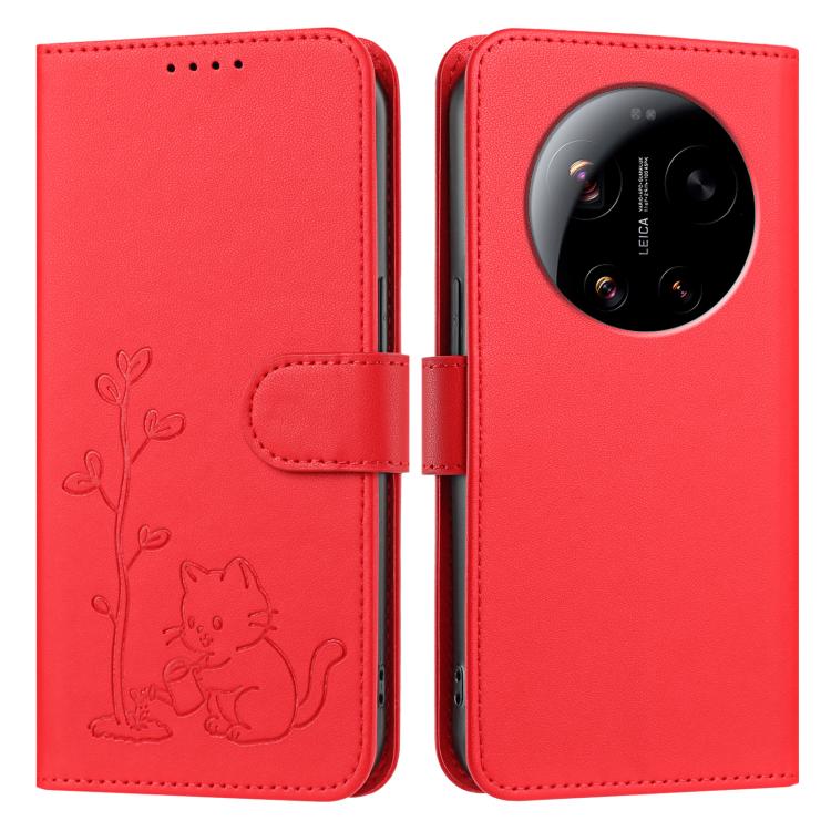 For Xiaomi 17 Ultra YX0014 Cat Watering Tree Buckle Vegan Leather Phone Case with Lanyard(Red) - Image 2
