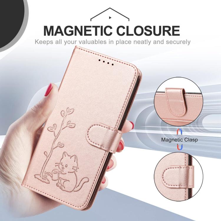 For Xiaomi 17 Ultra YX0014 Cat Watering Tree Buckle Vegan Leather Phone Case with Lanyard(Rose Gold) - Image 4