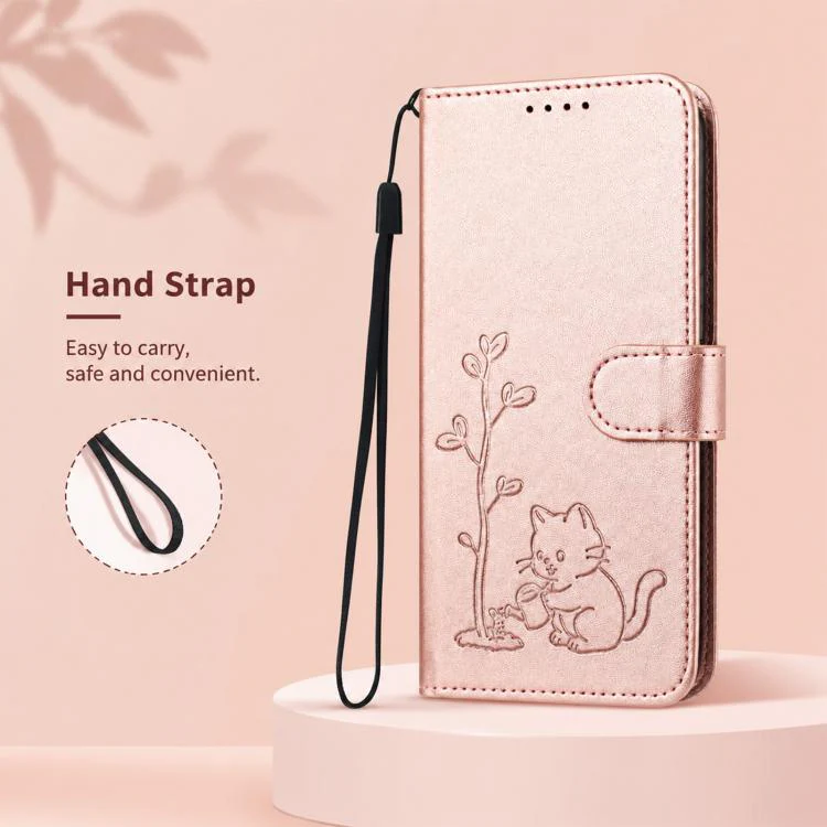 For Xiaomi 17 Ultra YX0014 Cat Watering Tree Buckle Vegan Leather Phone Case with Lanyard(Rose Gold) - Image 8