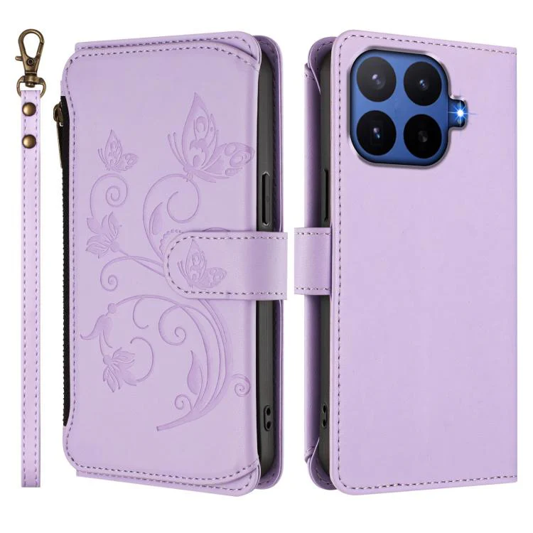 For Xiaomi 17T Pro 5G Butterfly Love Flower Multi-card Zipper Wallet Leather Phone Case(Light Purple) - Image 2