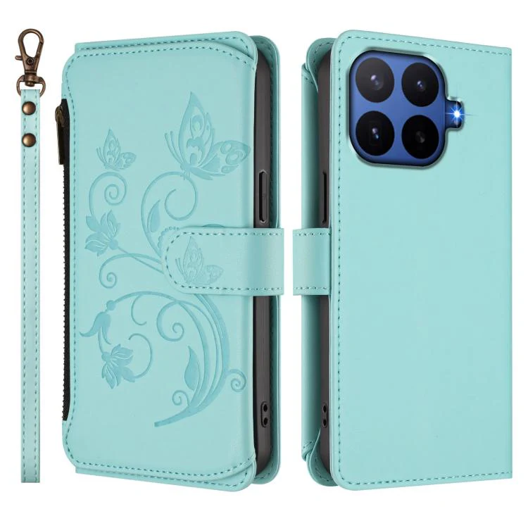 For Xiaomi 17T Pro 5G Butterfly Love Flower Multi-card Zipper Wallet Leather Phone Case(Mint Green) - Image 2