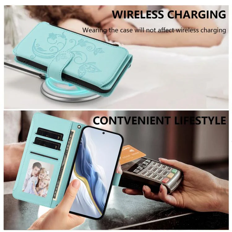 For Xiaomi 17T Pro 5G Butterfly Love Flower Multi-card Zipper Wallet Leather Phone Case(Mint Green) - Image 7