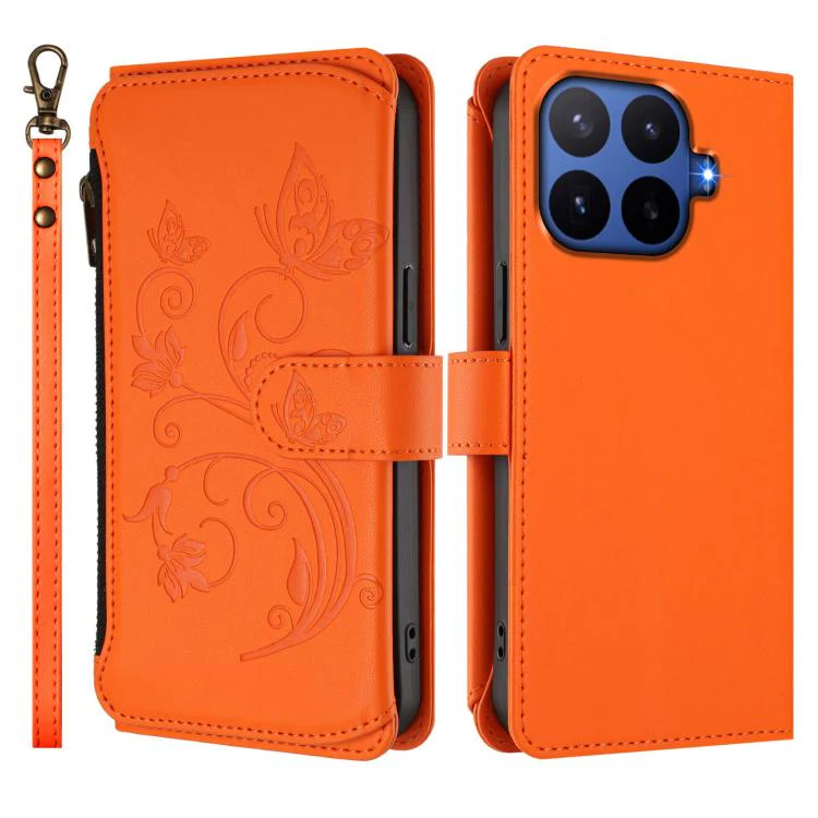 For Xiaomi 17T Pro 5G Butterfly Love Flower Multi-card Zipper Wallet Leather Phone Case(Orange) - Image 2