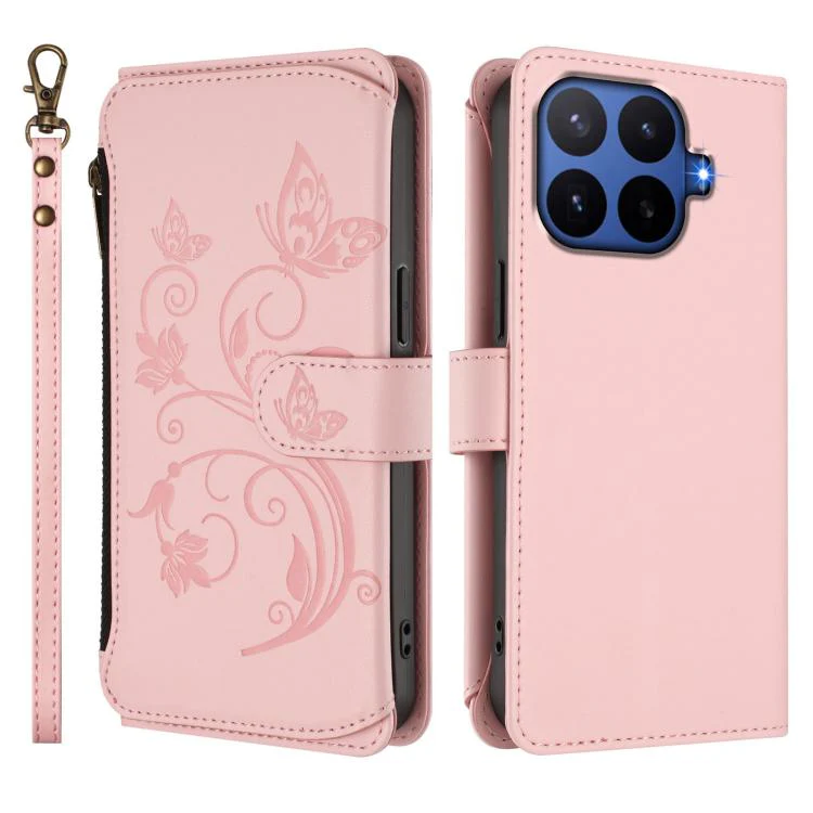 For Xiaomi 17T Pro 5G Butterfly Love Flower Multi-card Zipper Wallet Leather Phone Case(Pink) - Image 2