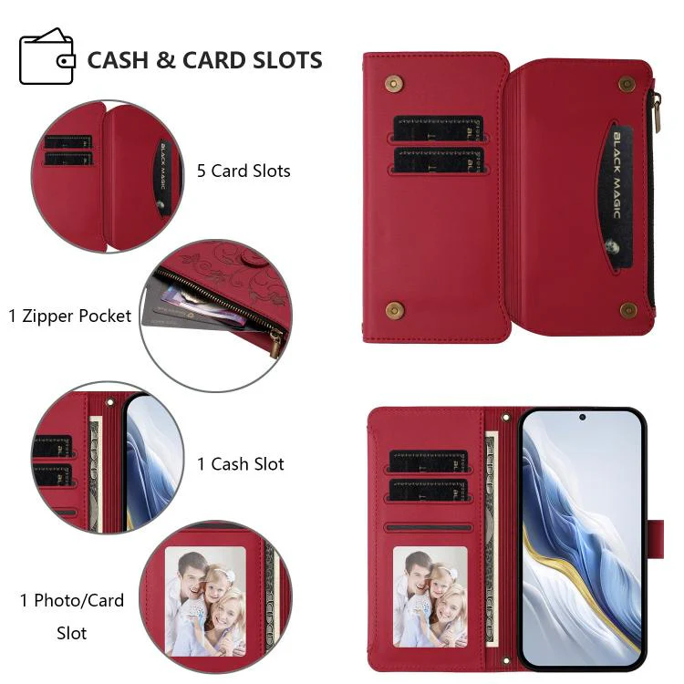 For Xiaomi 17T Pro 5G Butterfly Love Flower Multi-card Zipper Wallet Leather Phone Case(Wine Red) - Image 3