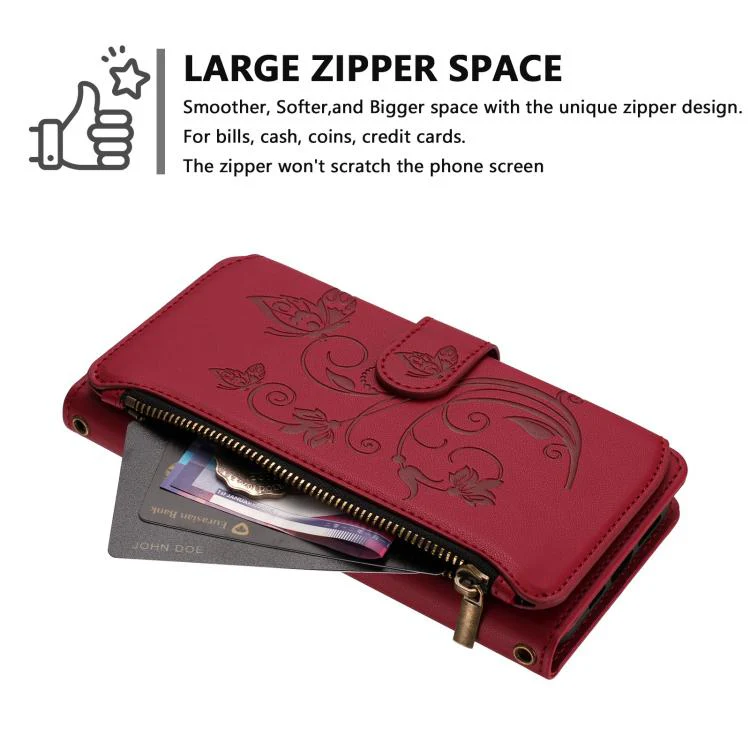 For Xiaomi 17T Pro 5G Butterfly Love Flower Multi-card Zipper Wallet Leather Phone Case(Wine Red) - Image 4