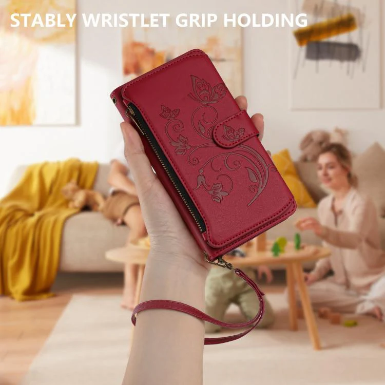 For Xiaomi 17T Pro 5G Butterfly Love Flower Multi-card Zipper Wallet Leather Phone Case(Wine Red) - Image 6