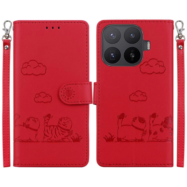 For Xiaomi 17T Pro 5G Cute Cats RFID Leather Phone Case(Red)