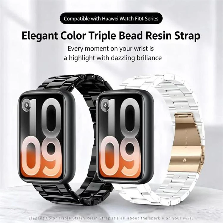 For Xiaomi Band 10 Pro / Redmi Watch 6 / 5 Butterfly Clasp Three Beads Resin Watch Band with Removal Tool(Ceramic White) - Image 3