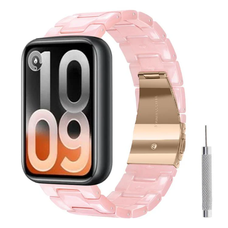 For Xiaomi Band 10 Pro / Redmi Watch 6 / 5 Butterfly Clasp Three Beads Resin Watch Band with Removal Tool(Pink)